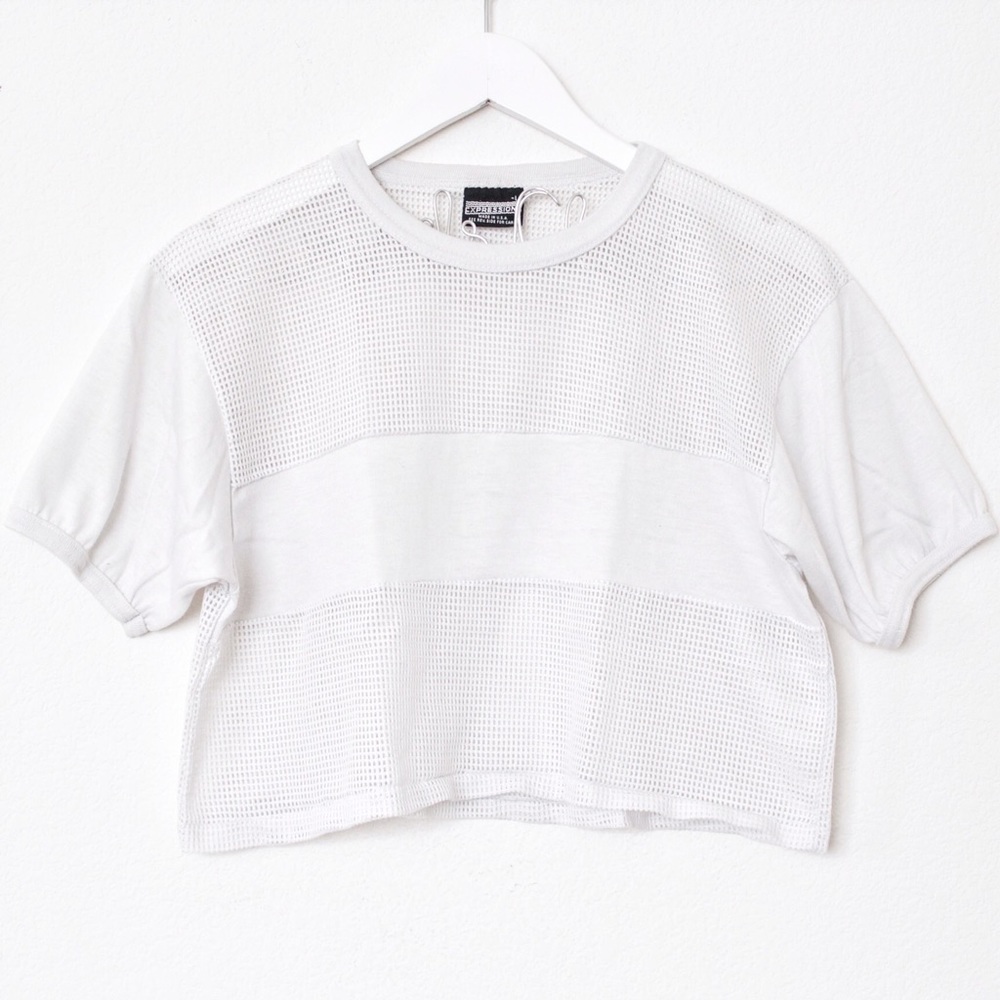Expressions White Mesh See-Through Ringer Crop Top